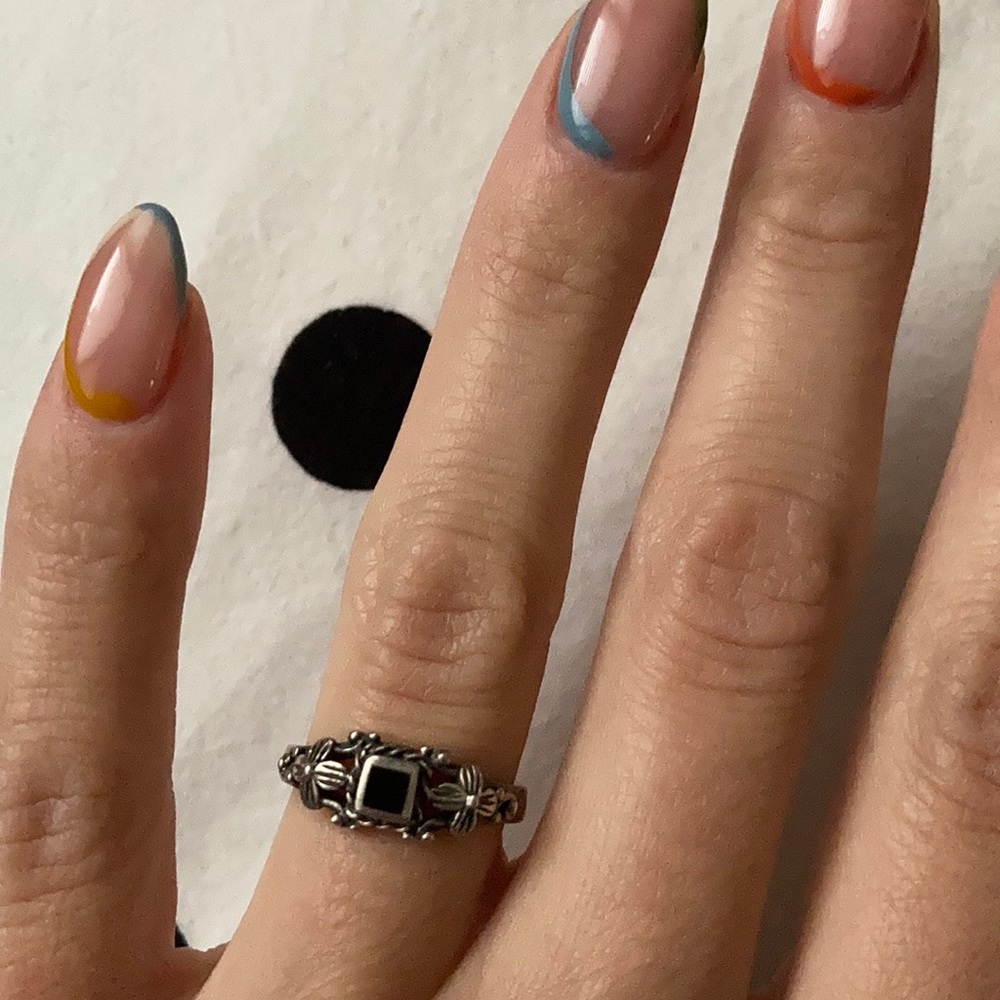 Sterling silver ring with black square